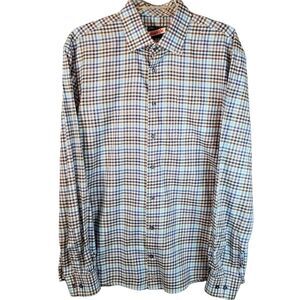 Johnnie O Hangin Out Shirt Mens Large Blue Gray Plaid Surf Button Up Long Sleeve
